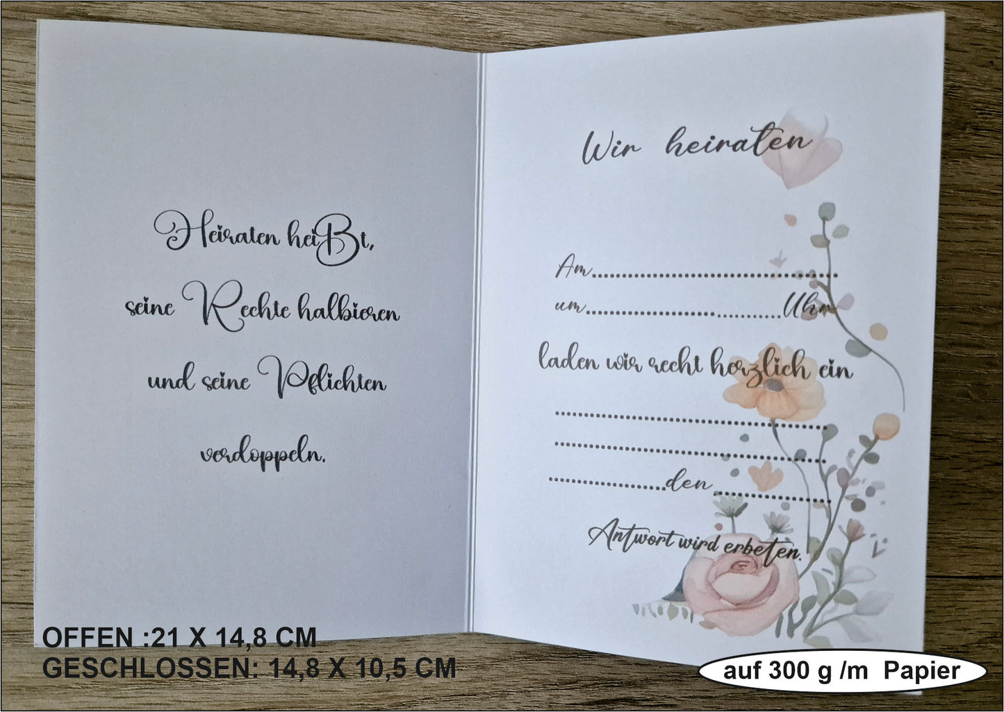 12 STK- Einladungskarten- Klappkarte mit Innentext- Inklusive Briefumschlag!