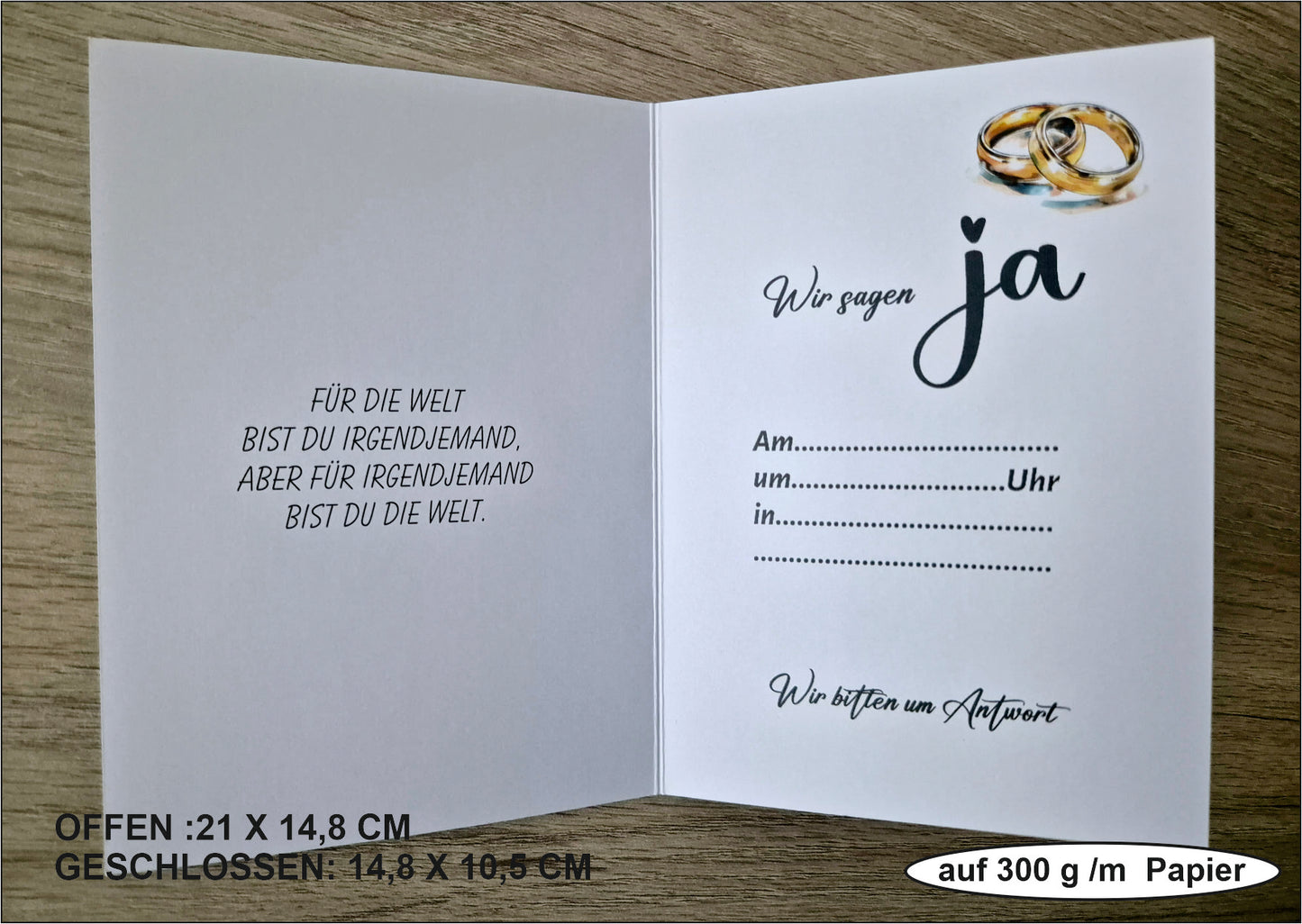 SET 12 STK- Einladungskarten Klappkarte mit Innentext Inklusive Briefumschlag