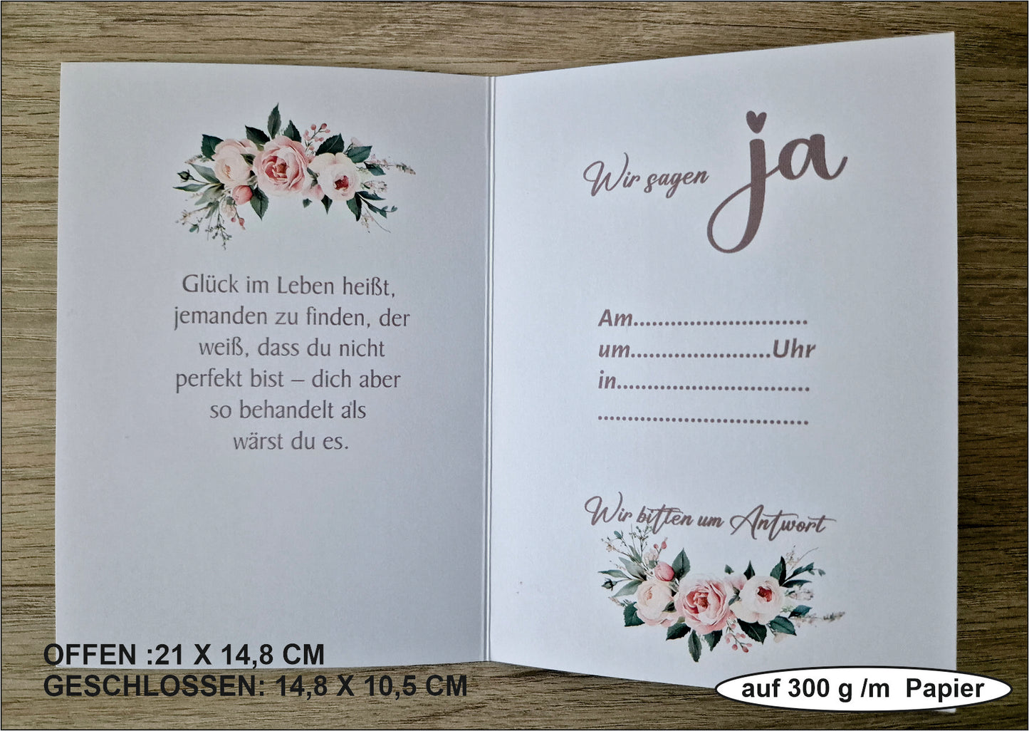 12 STK- Hochwertigen Einladungskarten Klappkarte mit Innentext Inklusive Briefumschlag!
