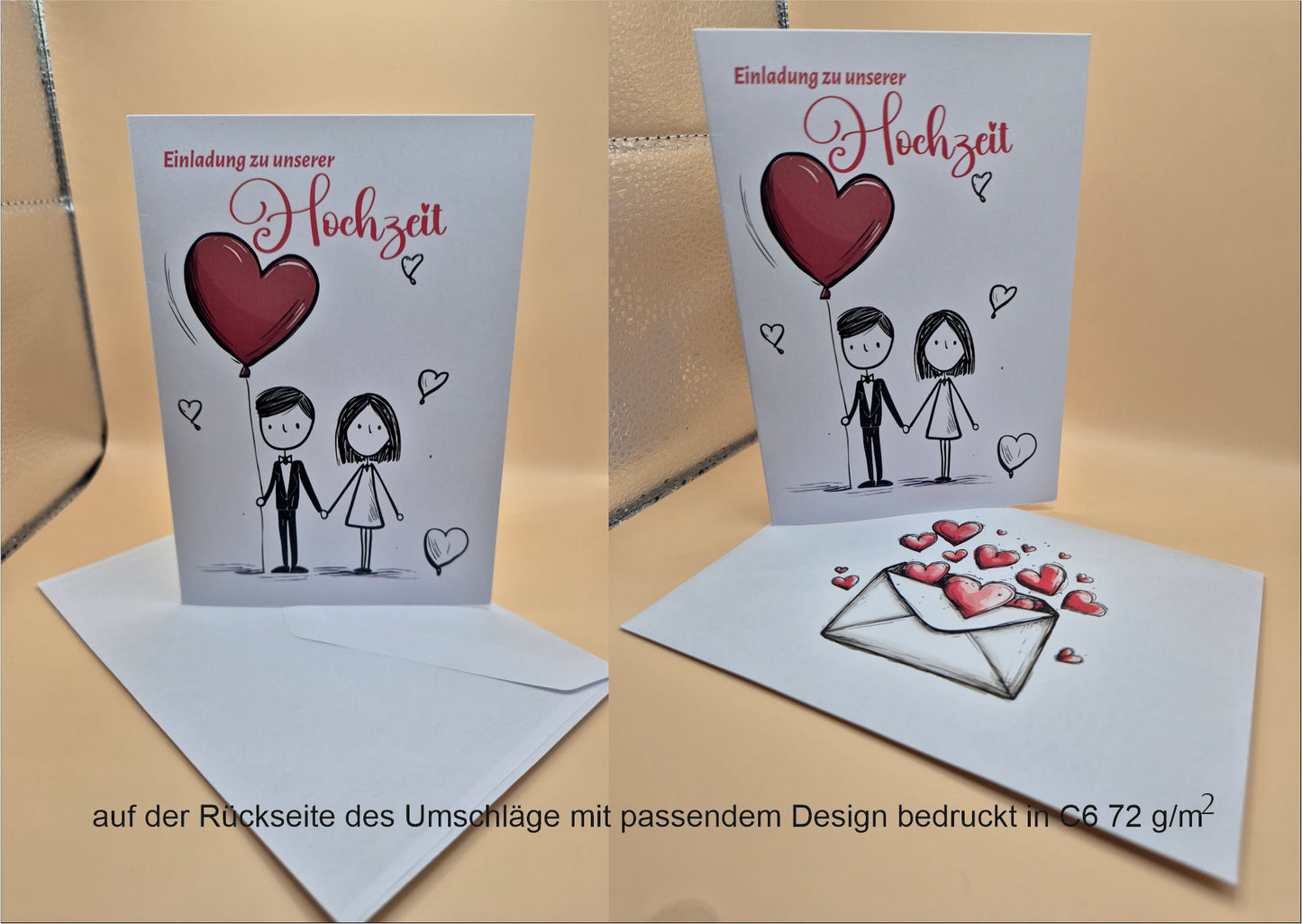 Set 12 STK- Einladungskarten Klappkarte mit Innentext -Inklusive Briefumschlag!