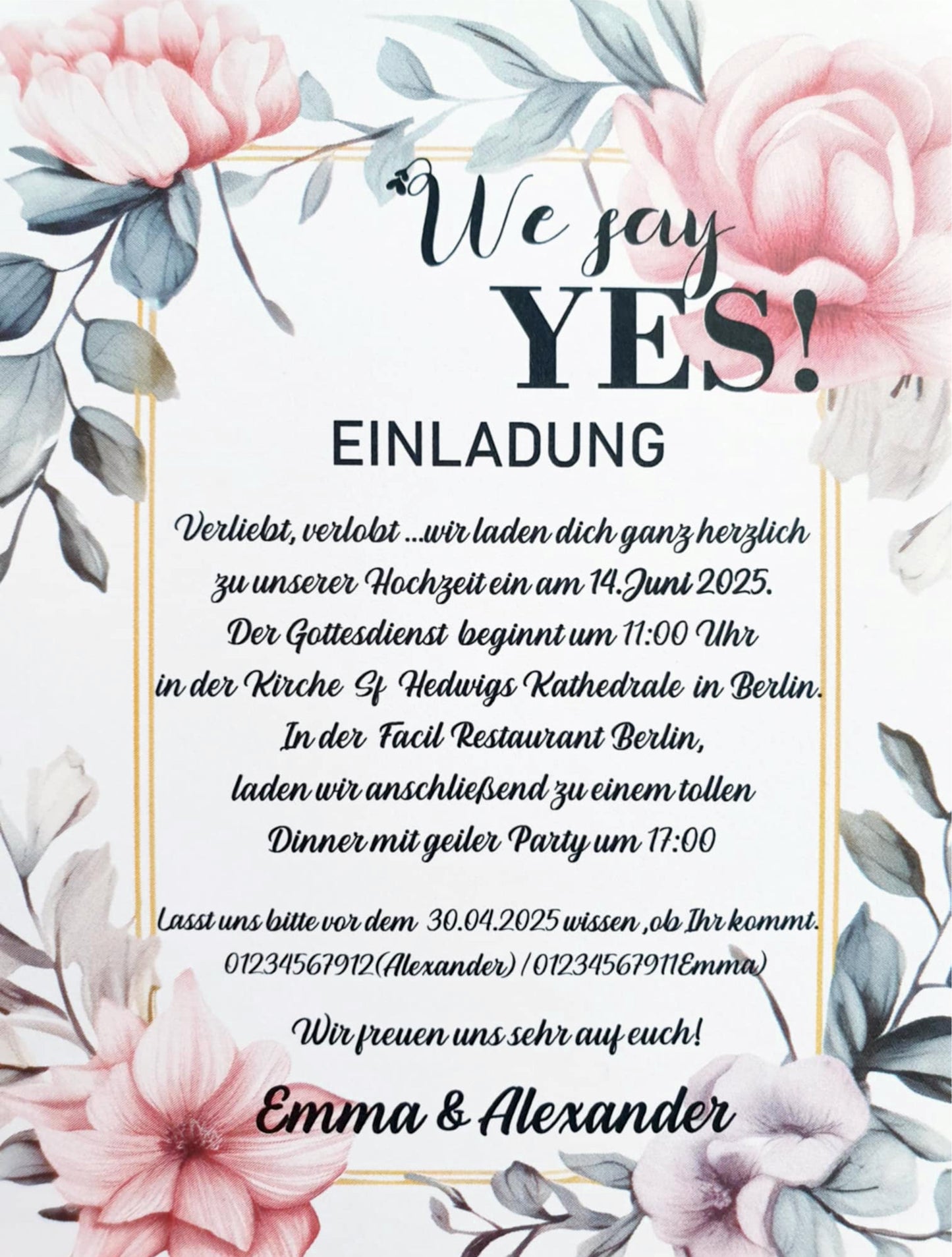 30 STK- Einzigartige, handgemachte Hochzeitseinladung – Perfekt für euren besonderen Tag!
