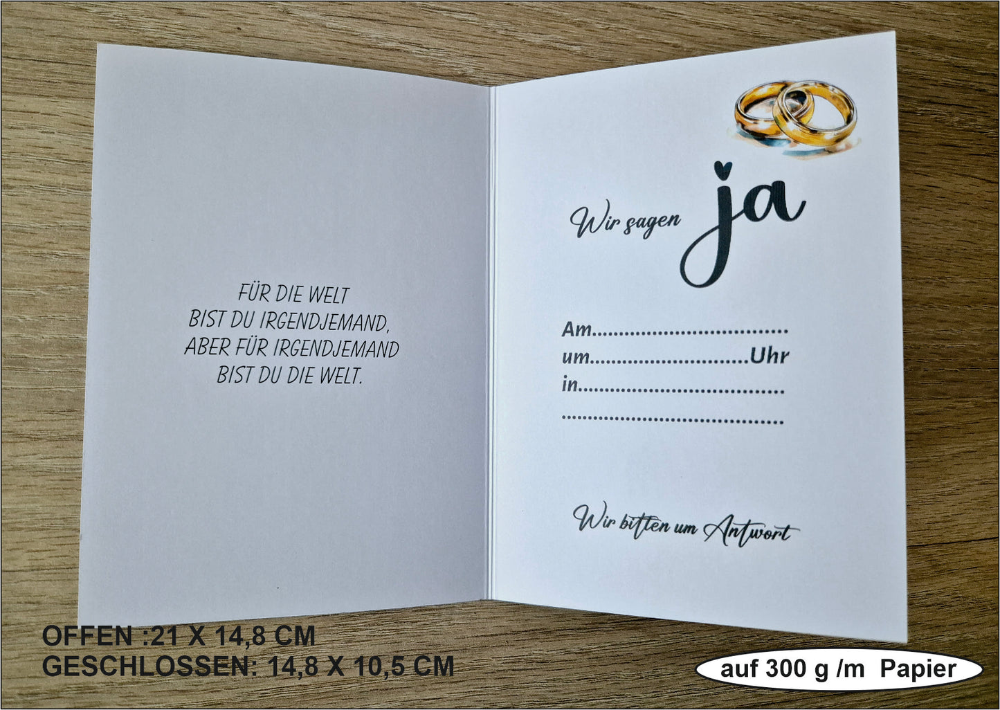 12 STK Hochwertigen Einladungskarten Klappkarte mit Innentext Inklusive Briefumschlag!