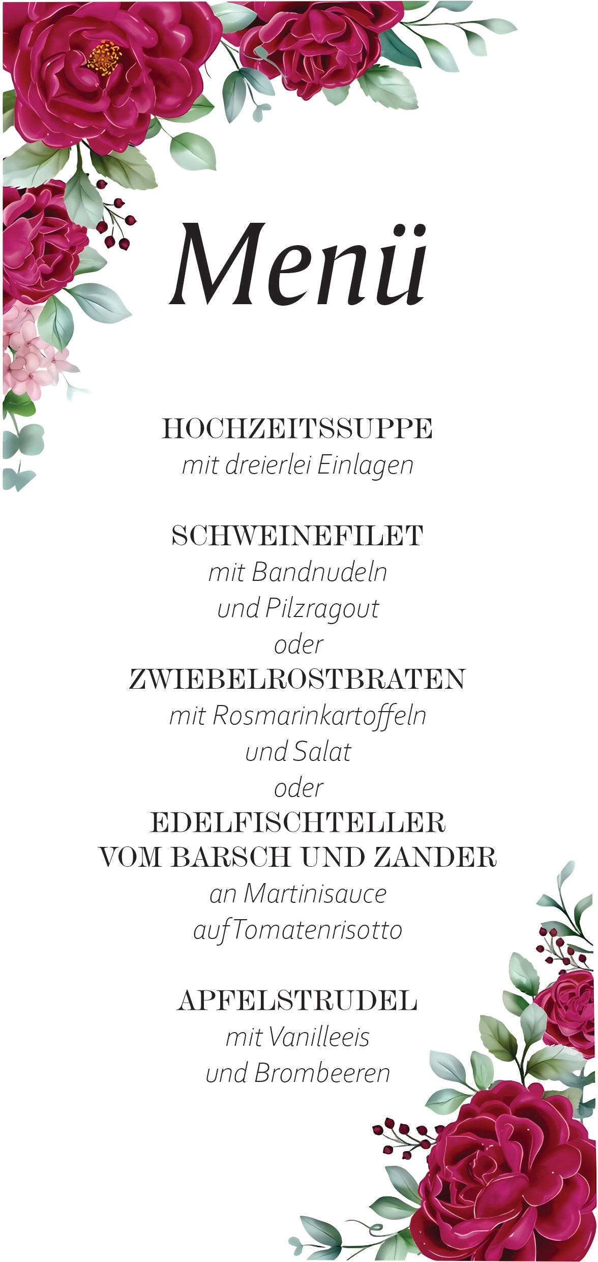 SET 10 stk- Menükarte Hochzeit