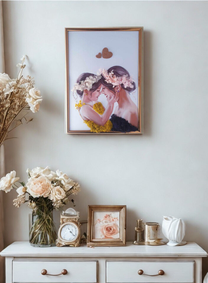 Bild Wohnzimmer Modern Mutter und Tochter Moos Getrocknete Blumen