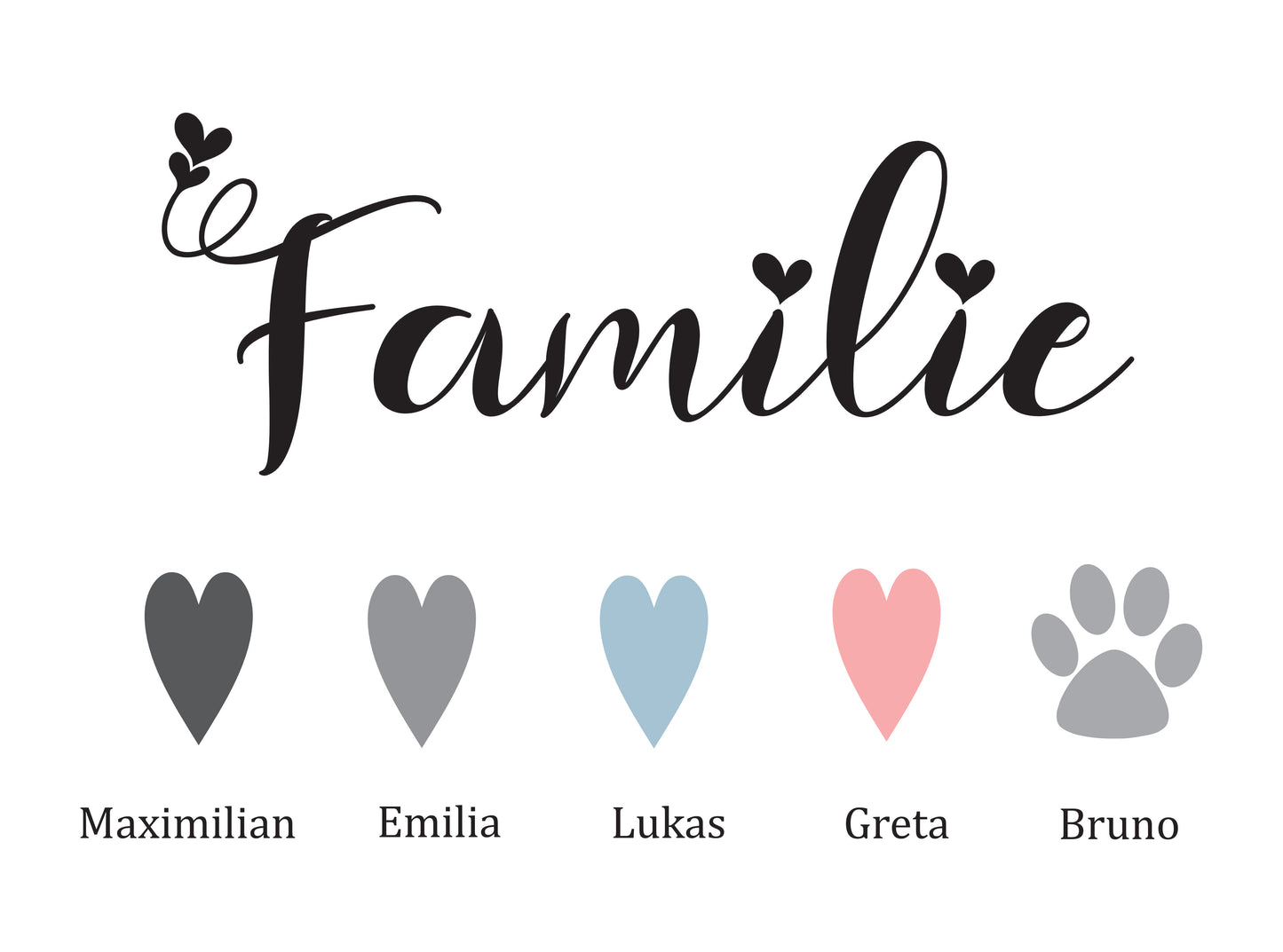 Familienbild mit Namen der Familie personalisiert, Schwarzer Holzrahmen Geschenk -BL