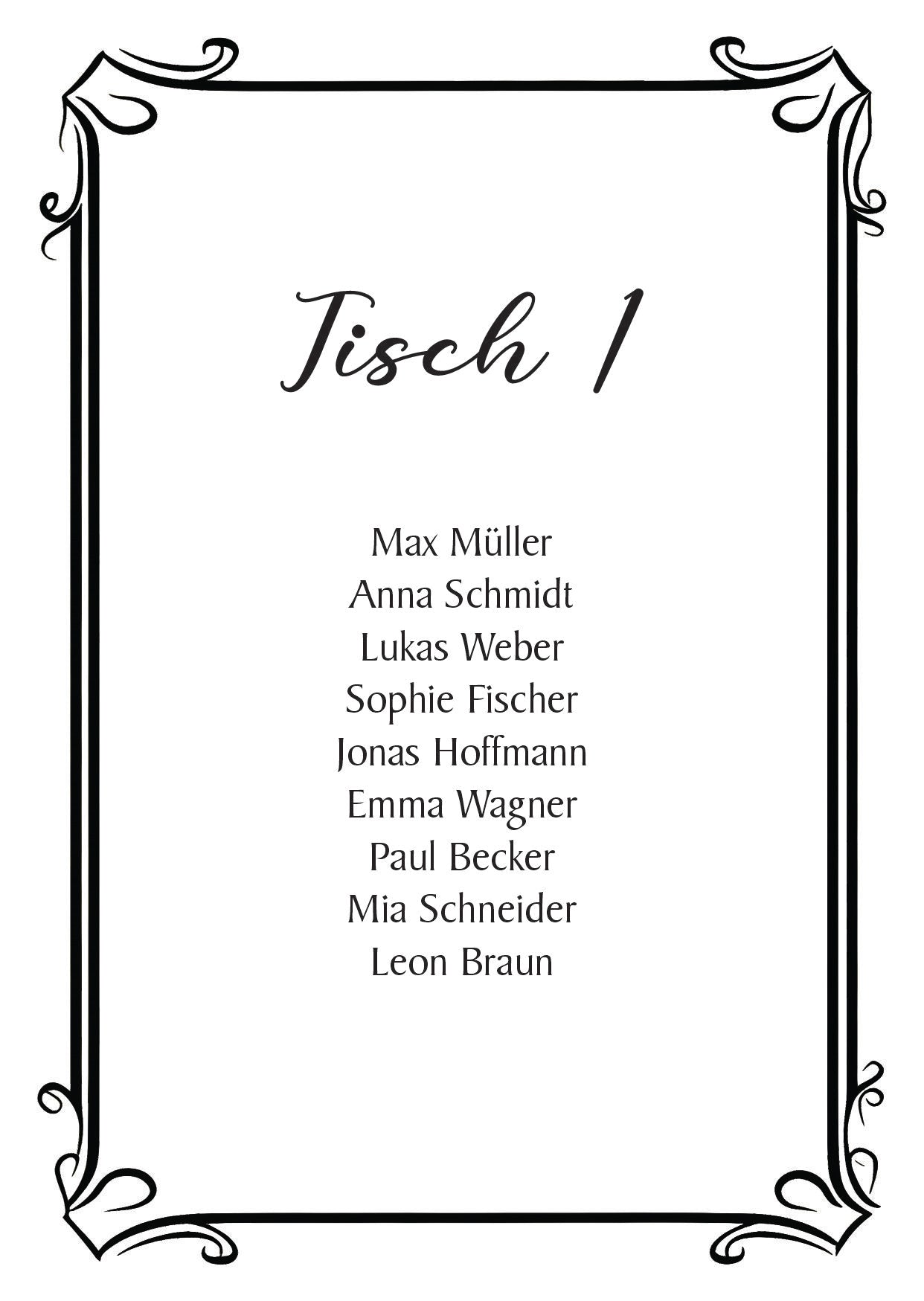 Schwarzer Rahmen Sitzplan 10 stk
