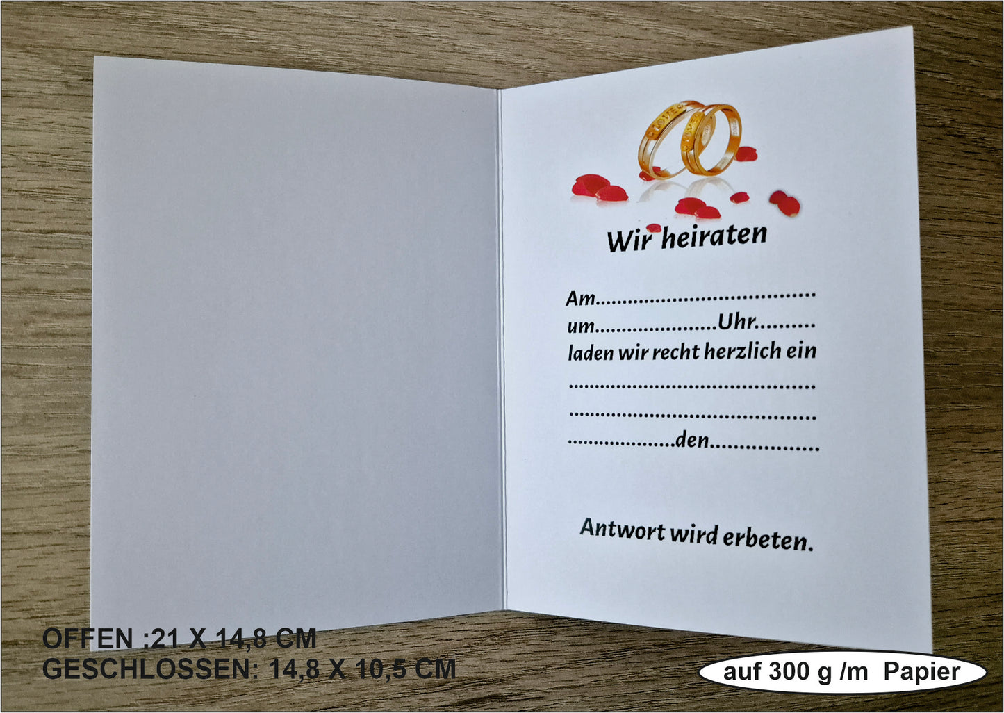 Set 12 STK- Einladungskarten Klappkarte mit Innentext Inklusive Briefumschlag