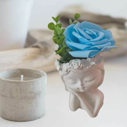 Blau Blumenmädchen -Tischdeko Handgefertigte Keraflott Vase – Dekorative Frauenkopf Vase für Trockenblumen