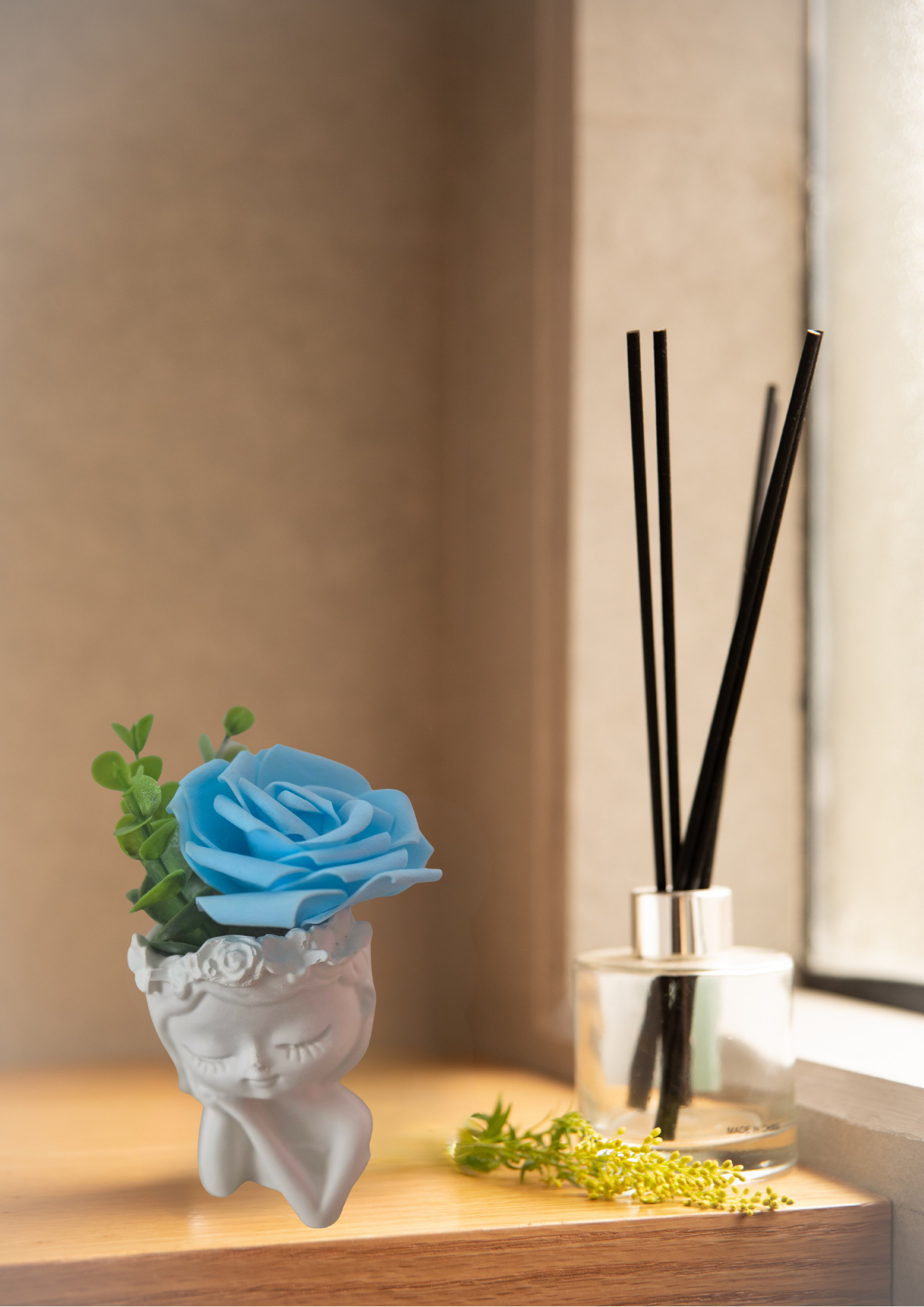 Blau Blumenmädchen -Tischdeko Handgefertigte Keraflott Vase – Dekorative Frauenkopf Vase für Trockenblumen