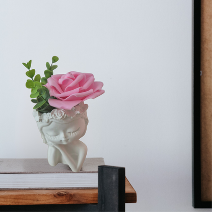 Rosa Weiß Blumenmädchen -Tischdeko Handgefertigte Keraflott Vase – Dekorative Frauenkopf Vase für Trockenblumen