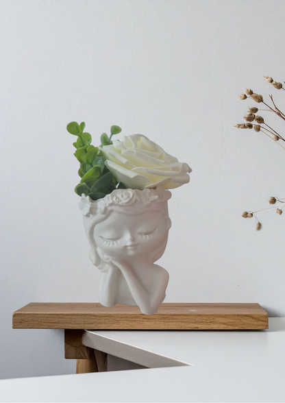 Weiß Blumenmädchen -Tischdeko Handgefertigte Keraflott Vase – Dekorative Frauenkopf Vase für Trockenblumen