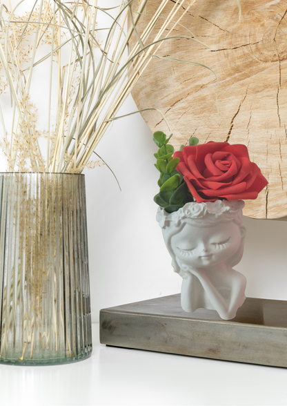 Rot Blumenmädchen -Tischdeko Handgefertigte Keraflott Vase – Dekorative Frauenkopf Vase für Trockenblumen