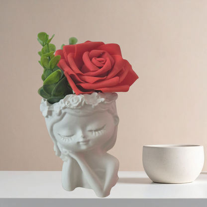 Rot Blumenmädchen -Tischdeko Handgefertigte Keraflott Vase – Dekorative Frauenkopf Vase für Trockenblumen