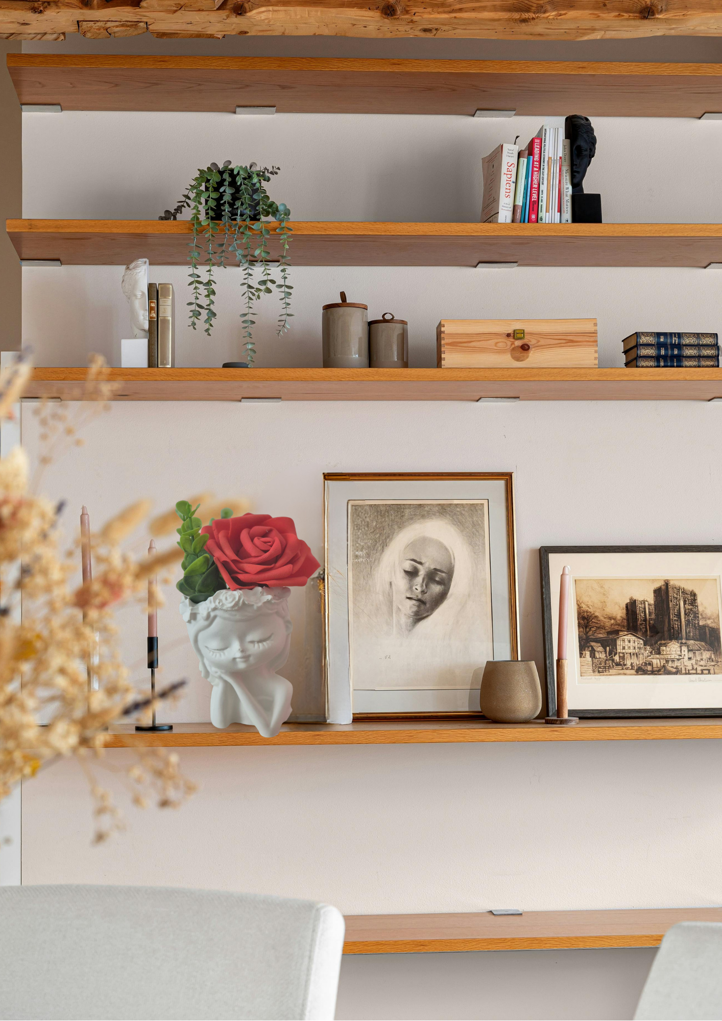 Rot Blumenmädchen -Tischdeko Handgefertigte Keraflott Vase – Dekorative Frauenkopf Vase für Trockenblumen