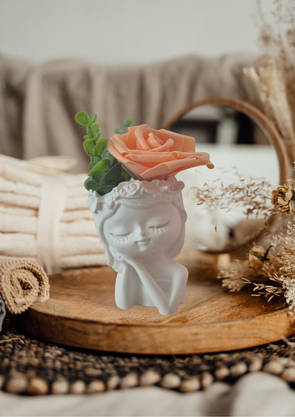 Orange Blumenmädchen -Tischdeko Handgefertigte Keraflott Vase – Dekorative Frauenkopf Vase für Trockenblumen