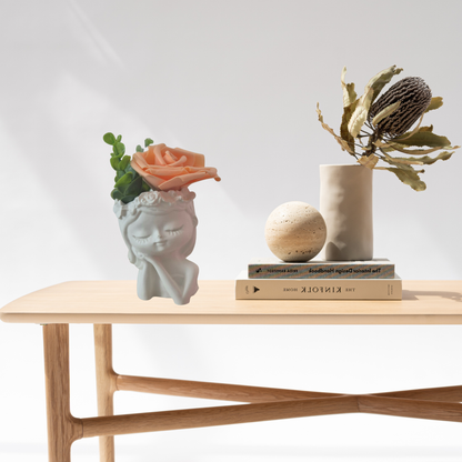 Orange Blumenmädchen -Tischdeko Handgefertigte Keraflott Vase – Dekorative Frauenkopf Vase für Trockenblumen