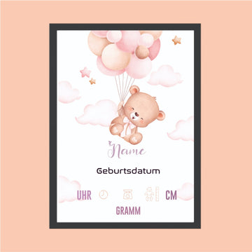 Personalisiertes Baby Poster mit Rahmen – Geburtsdaten Geschenk fürs Kinderzimmer M3