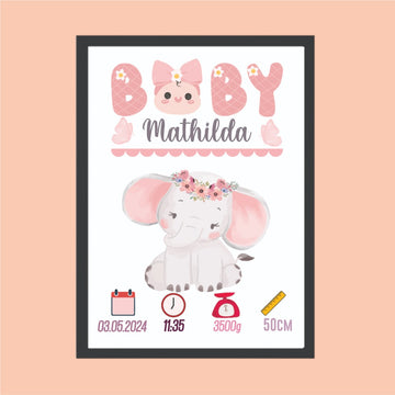 Personalisiertes Baby Poster mit Rahmen – Geburtsdaten Geschenk fürs Kinderzimmer M4