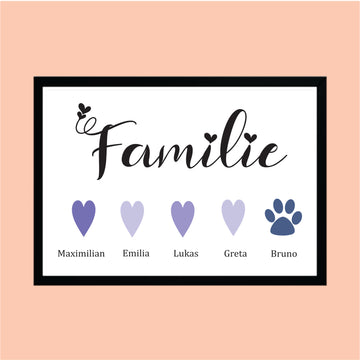 Personalisiertes Familien Wandbild mit Namen – Inklusive Haustier