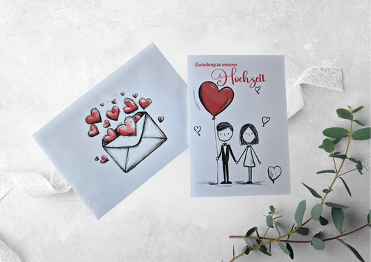 Elegante Einladungskarten Set 12 Stück-Klappkarte mit Innentext Inkl. Briefumschlag-D6