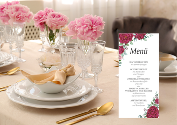 Menükarten Hochzeit Set (10 Stück)- elegante Tischkarten-Burgunderrote Rosen