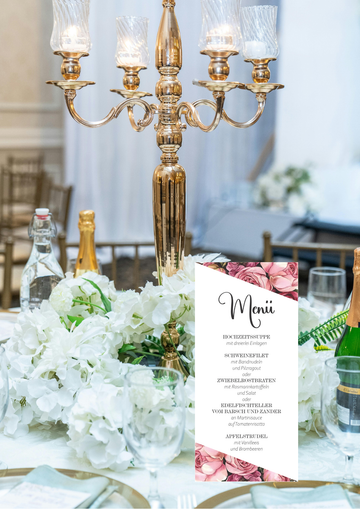 Menükarten Hochzeit Set (10 Stück)- elegante Tischkarten-Rosa Pfingstrosen