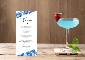 Menükarten Hochzeit Set (10 Stück)- elegante Tischkarten-blaue Rosen