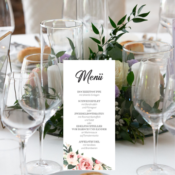 Menükarten Hochzeit Set (10 Stück)- elegante Tischkarten-Pfingstrosen