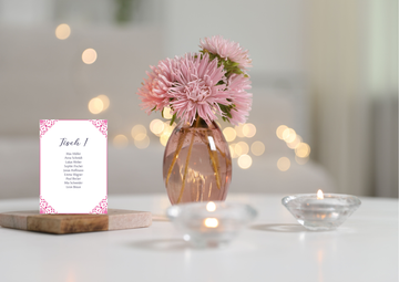 Tischplan Hochzeit Set (10 Stück)- Eleganter Sitzplan-Rosa Design