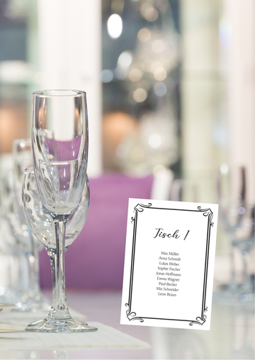 Tischplan Hochzeit Set (10 Stück)- Eleganter Sitzplan- Schwarzer Rahmen Design