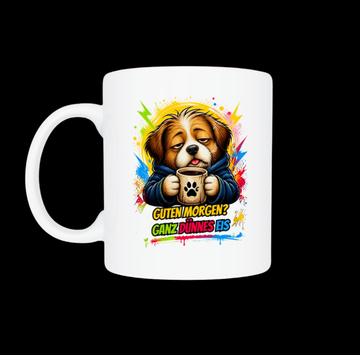 Lustige Hunde Tasse – Kaffeetasse für Morgenmuffel mit „Guten Morgen?“