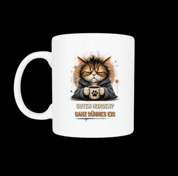 Lustige Katzen Tasse – Kaffeetasse für Morgenmuffel mit „Guten Morgen?“