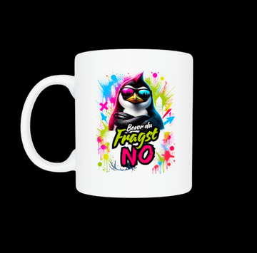 Lustige Pinguin Tasse „Bevor du fragst – NO“ – Coole Kaffeetasse mit Spruch