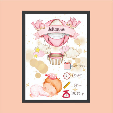 Personalisiertes Baby Poster mit Rahmen – Geburtsdaten Geschenk fürs Kinderzimmer M6