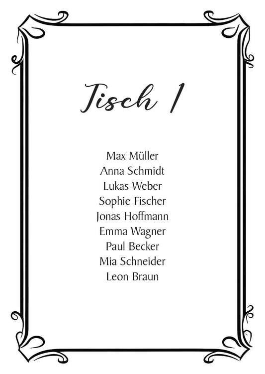 Schwarzer Rahmen Sitzplan 10 stk