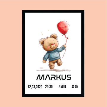 Personalisiertes Baby Poster mit Rahmen – Geburtsdaten Geschenk fürs Kinderzimmer M2