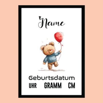 Personalisiertes Baby Poster mit Rahmen – Geburtsdaten Geschenk fürs Kinderzimmer M1